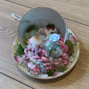 Whimsical Teacup Garden with Mushrooms